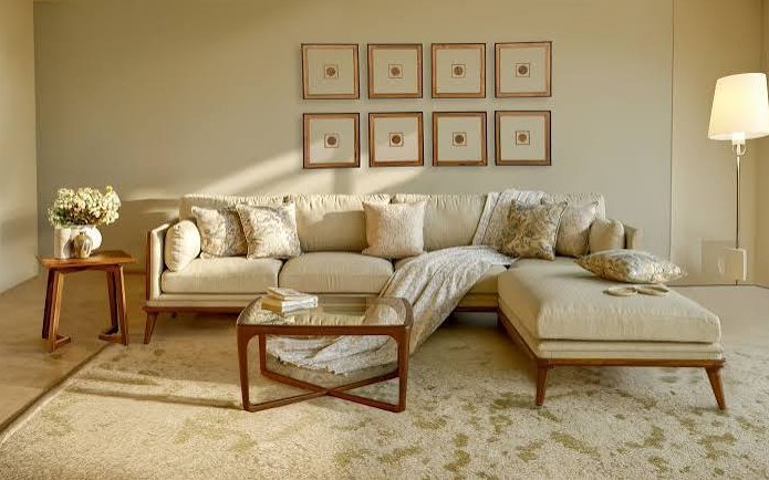 Living room with a beige corner sofa